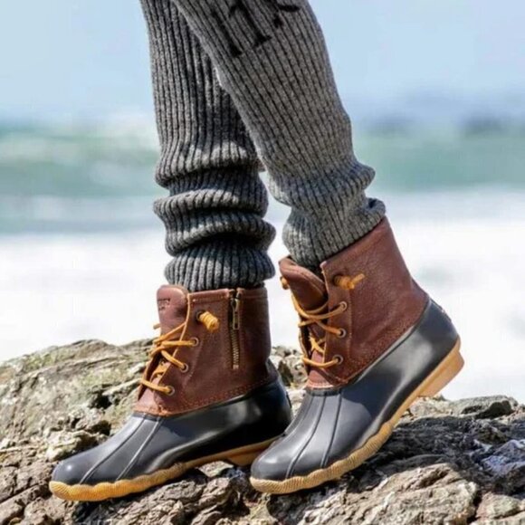 Sperry Saltwater Brown & Blue Duck Boots 10 - Picture 1 of 10